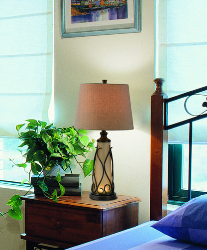Brown Two Light Table Lamp w/ Shade