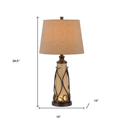 Brown Two Light Table Lamp w/ Shade