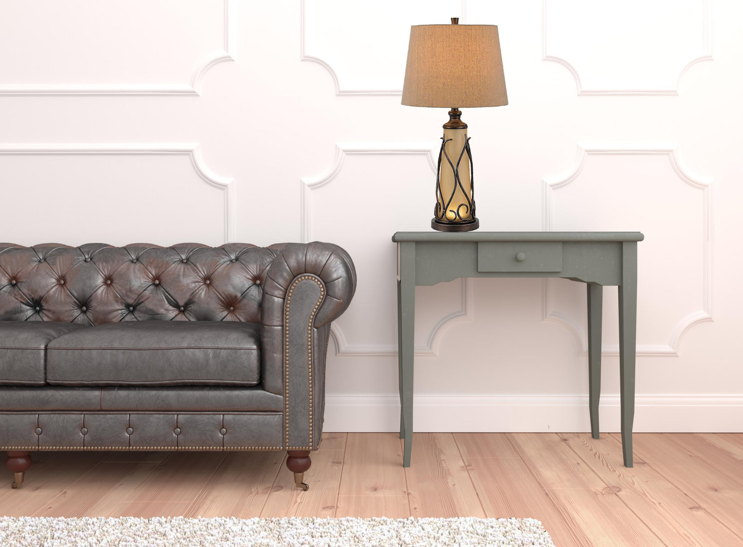 Brown Two Light Table Lamp w/ Shade