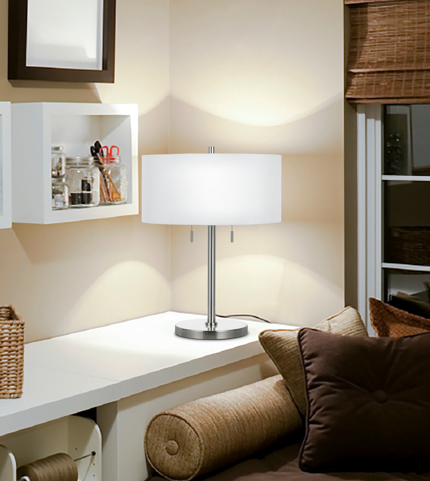 Nickel Two Light Table Lamp w/ Shade