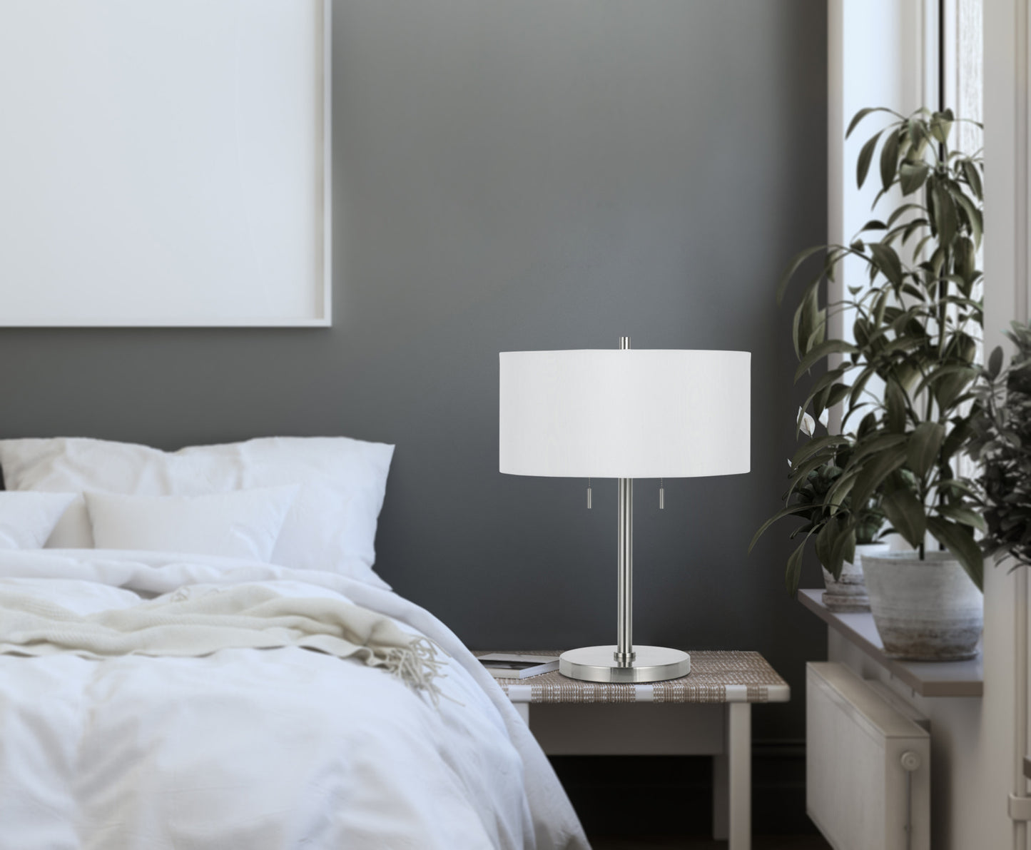 Nickel Two Light Table Lamp w/ Shade