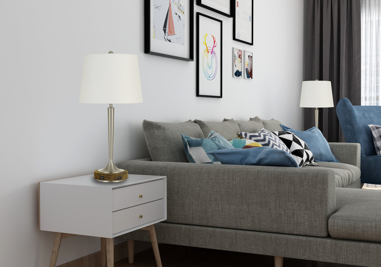 Nickel Table Lamp w/ Off Shade