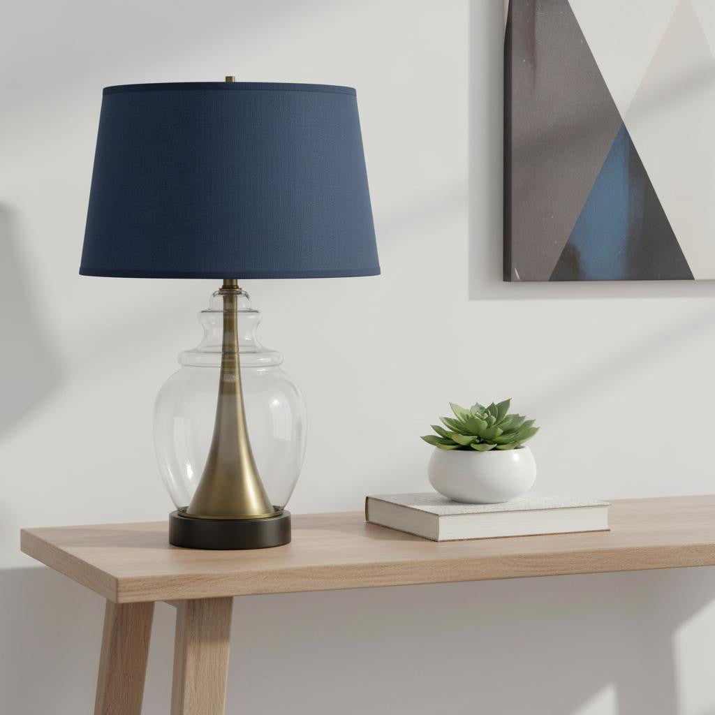 Antiqued Brass & Glass Table Lamp w/ Shade