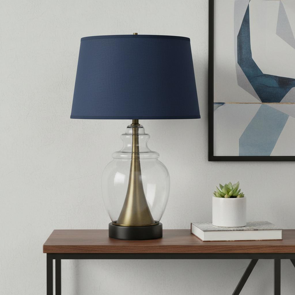 Antiqued Brass & Glass Table Lamp w/ Shade