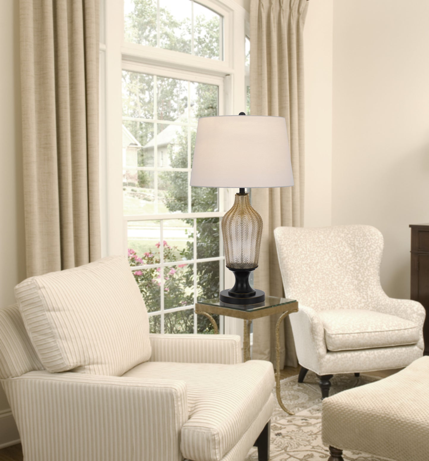 Bronze Glass Table Lamp w/ Shade