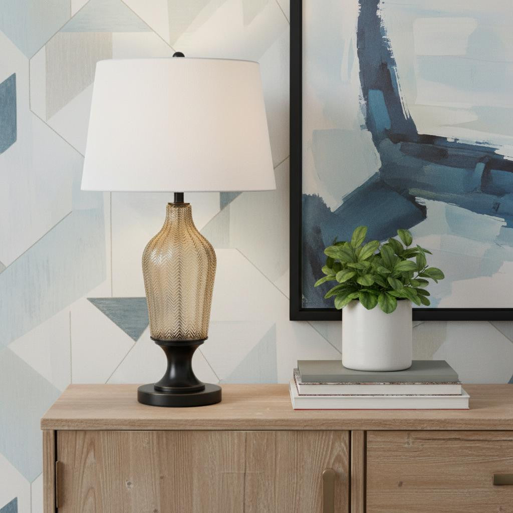 Bronze Glass Table Lamp w/ Shade