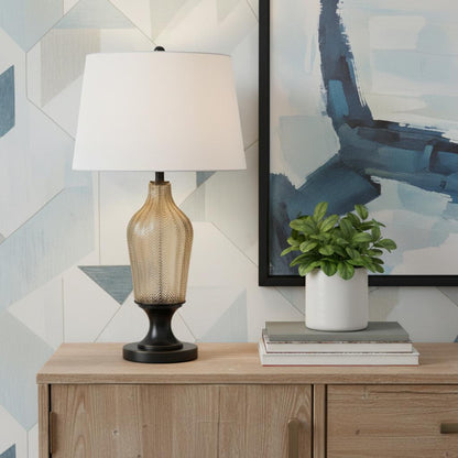 Bronze Glass Table Lamp w/ Shade