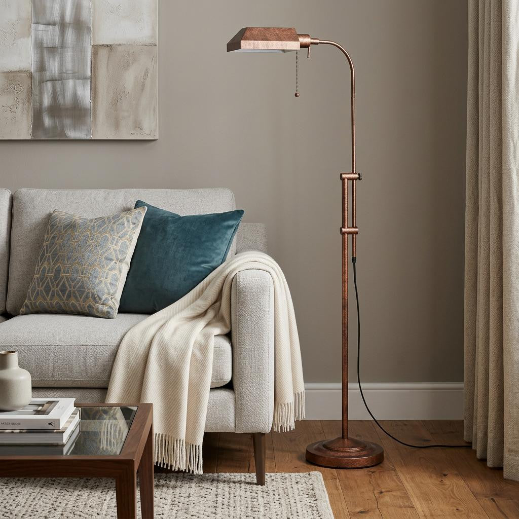 Rusted Adjustable Floor Lamp w/ Rust Shade