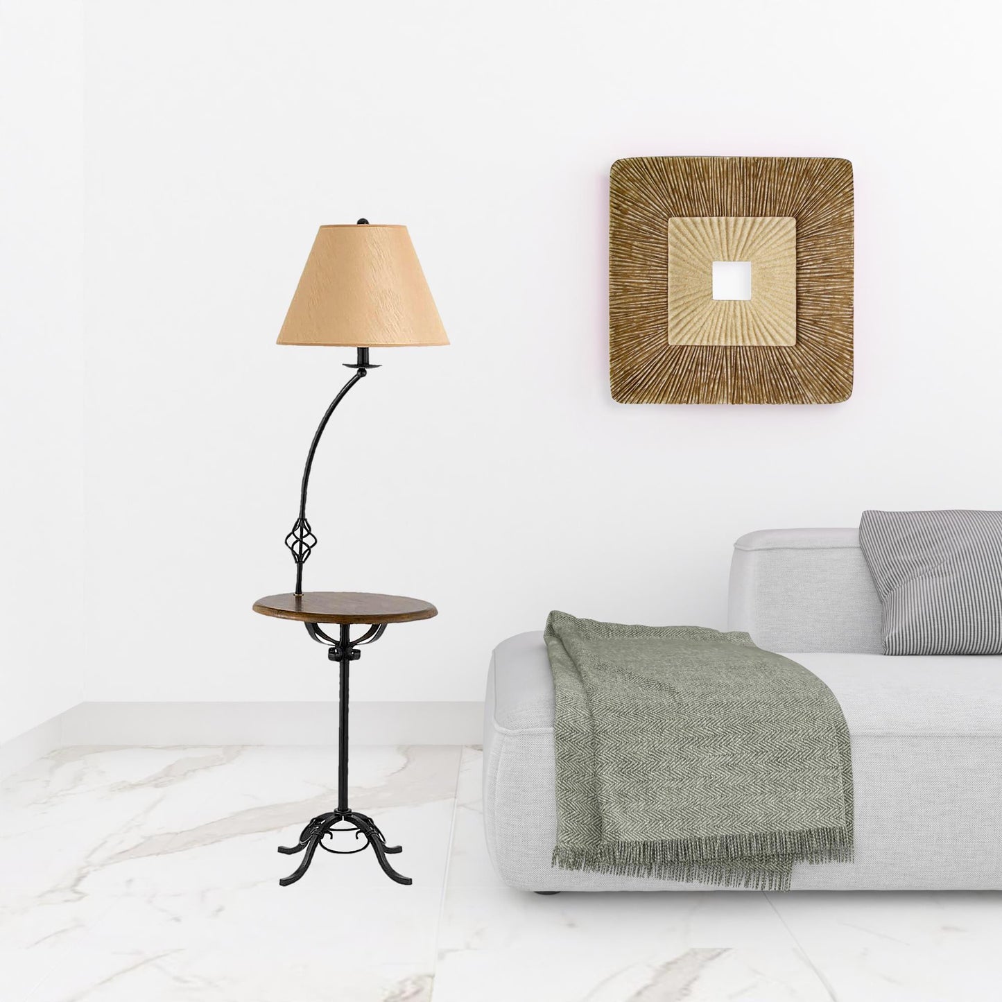 Black Tray Table Floor Lamp w/ Shade