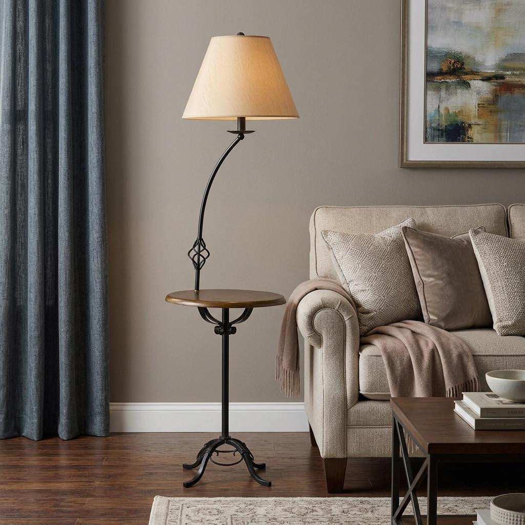 Black Tray Table Floor Lamp w/ Shade