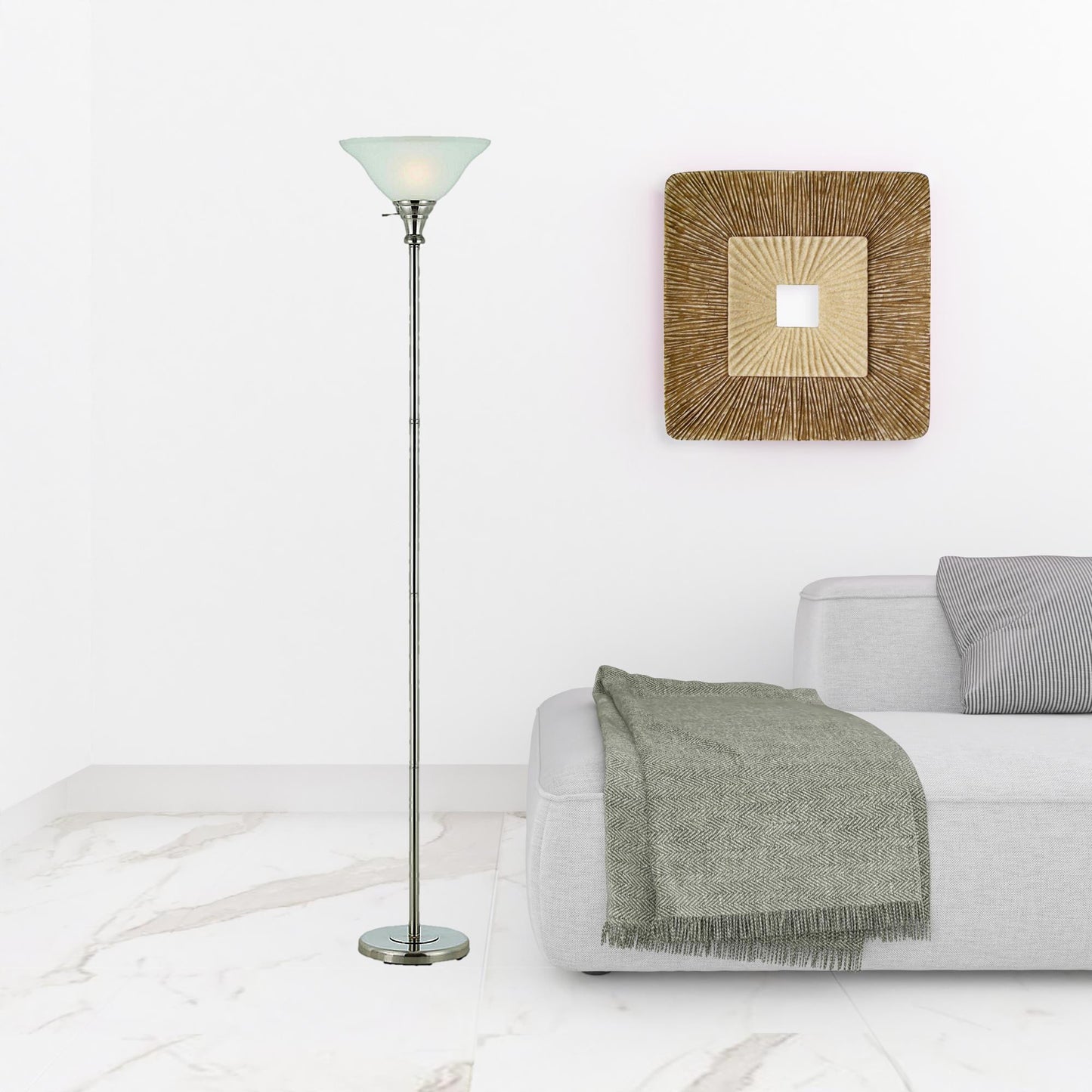 Nickel Torchiere Floor Lamp w/ Shade