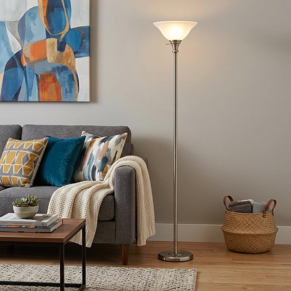 Nickel Torchiere Floor Lamp w/ Shade
