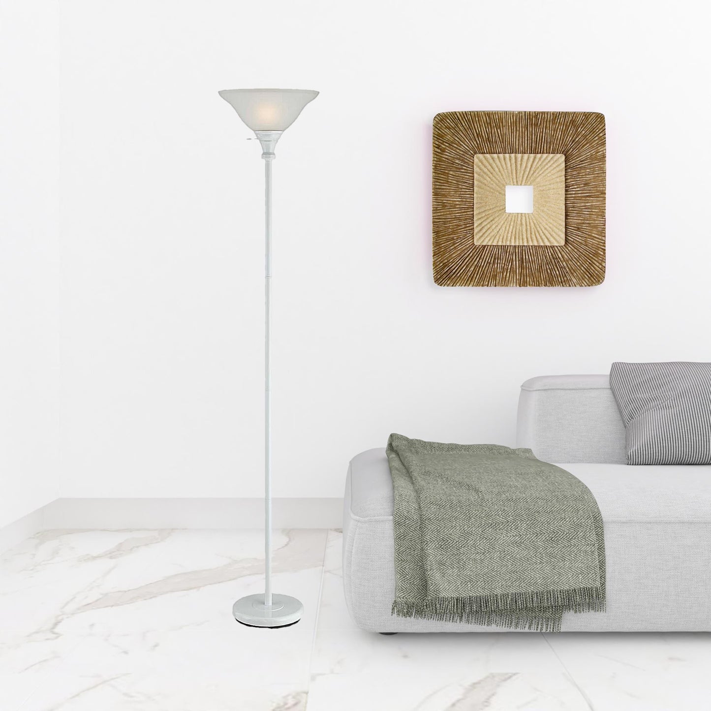 White Torchiere Floor Lamp w/ Shade