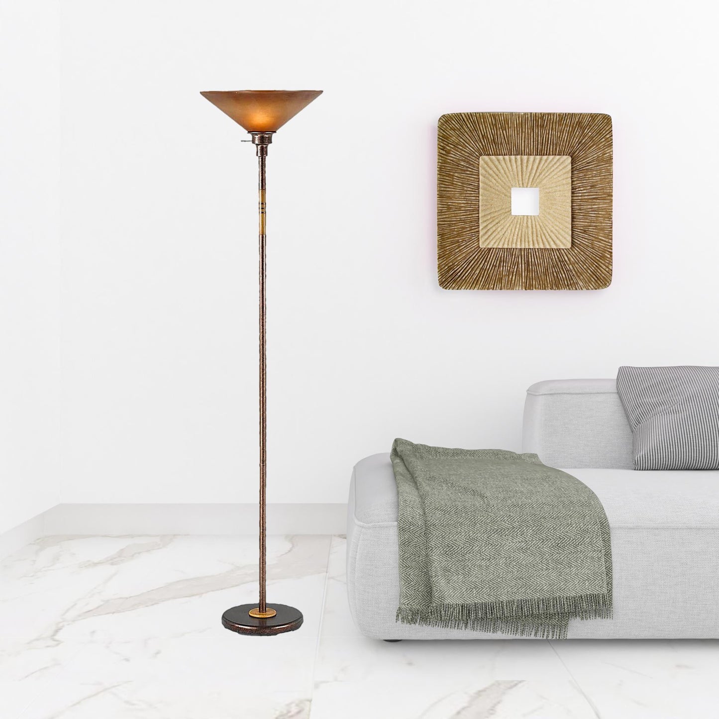 Rusted Torchiere Floor Lamp w/ Rust Shade