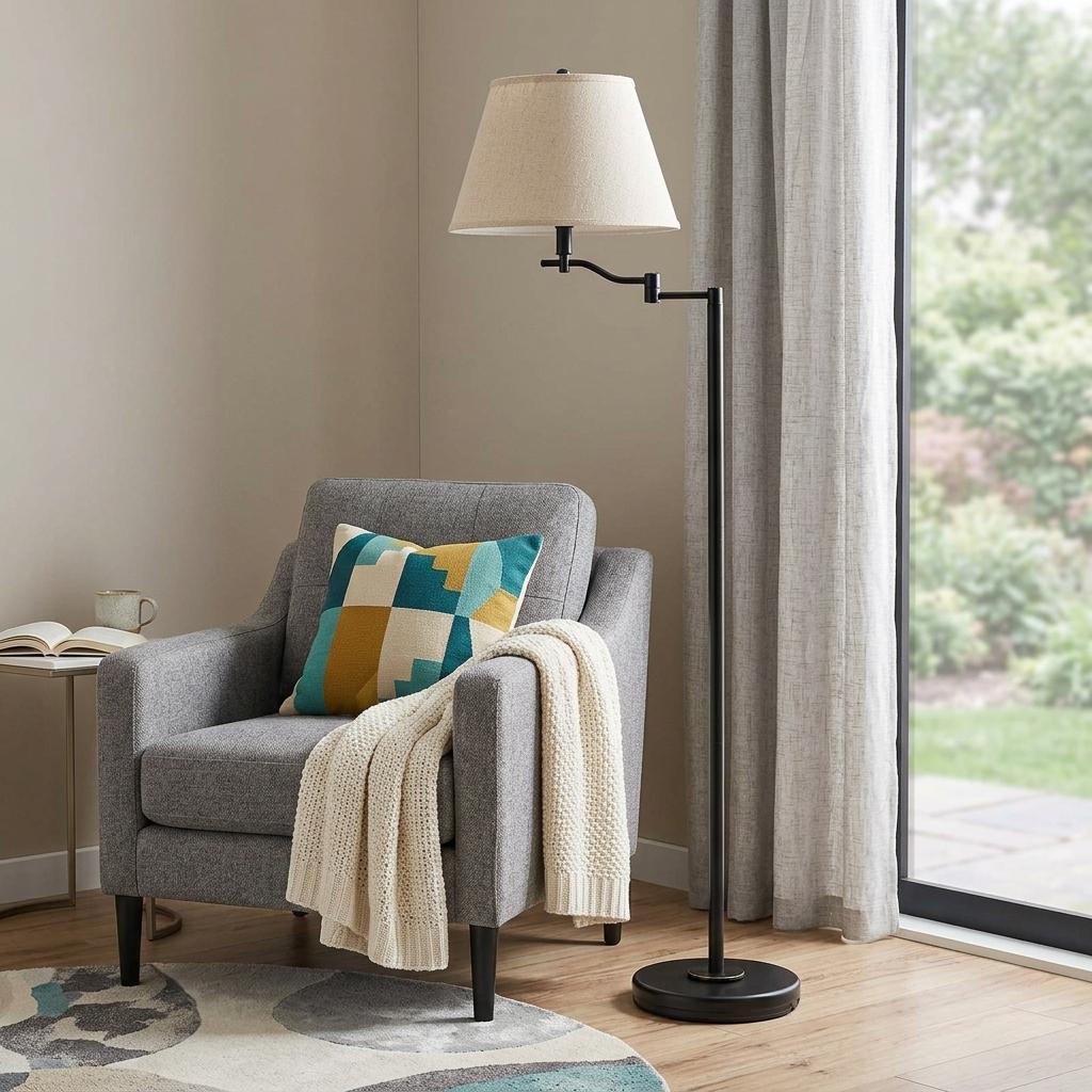 Bronze Swing Arm Floor Lamp w/ Shade