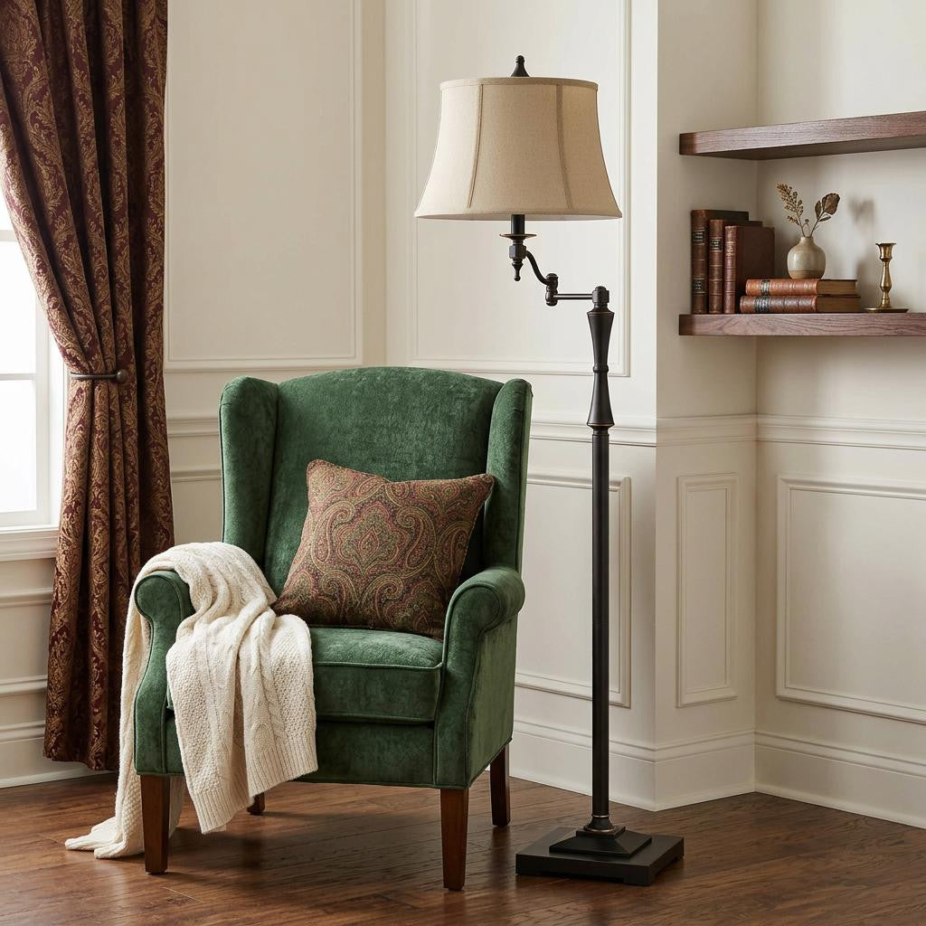 Bronze Swing Arm Floor Lamp w/ Shade