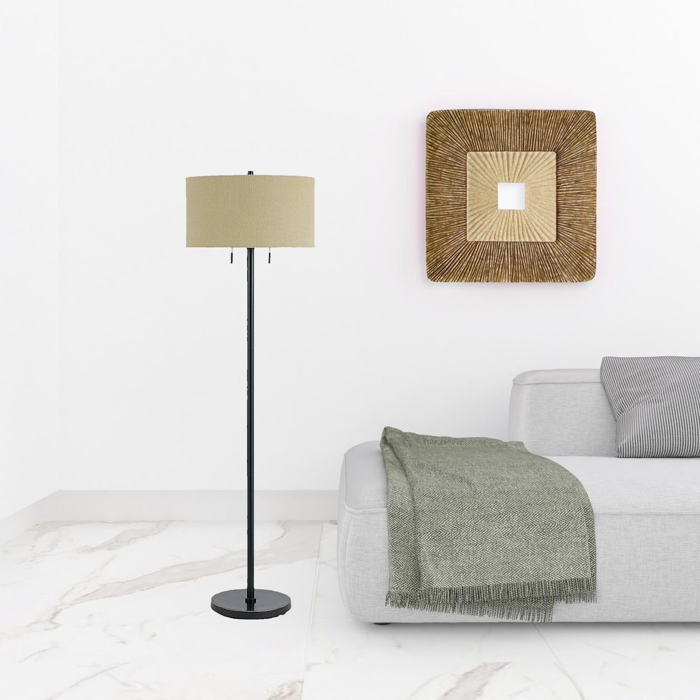 Bronze 2-Light Floor Lamp w/ Brown Shade