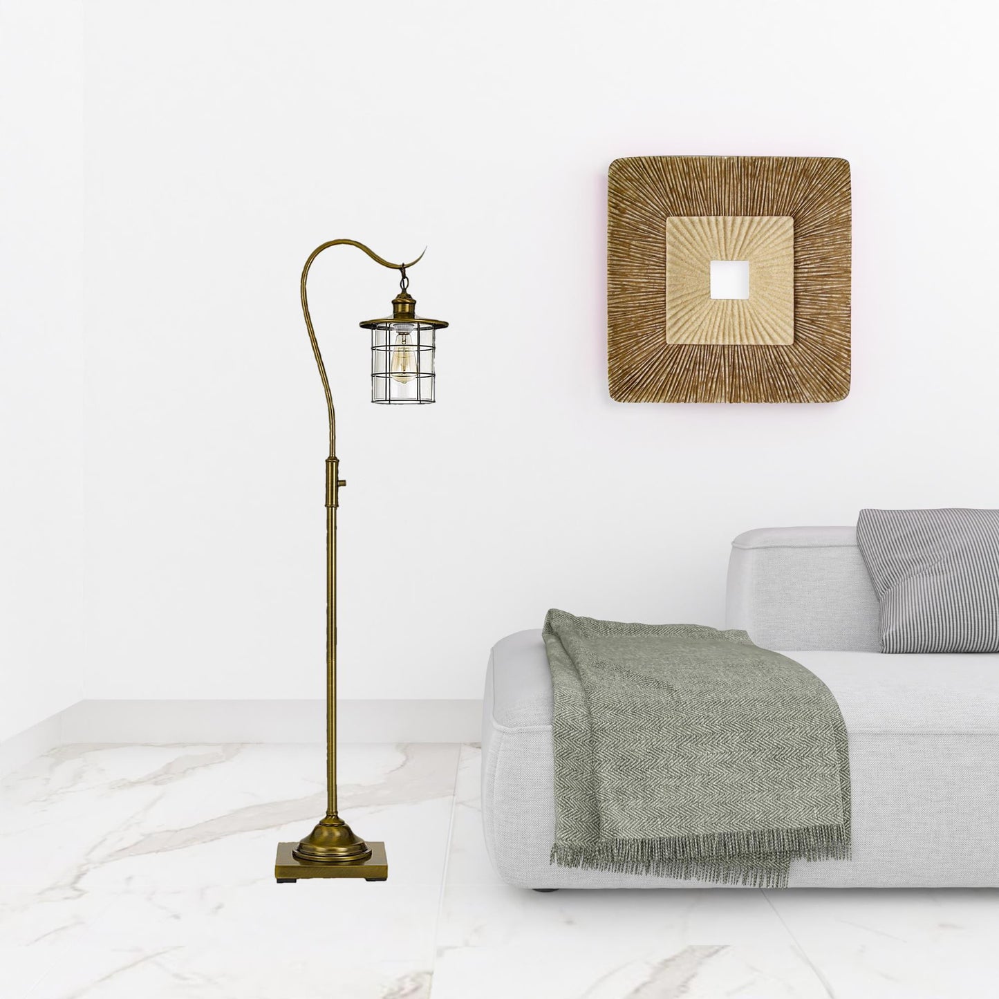 Brass Floor Lamp w/ Bronze Glass Shade