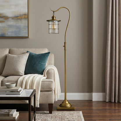 Brass Floor Lamp w/ Bronze Glass Shade