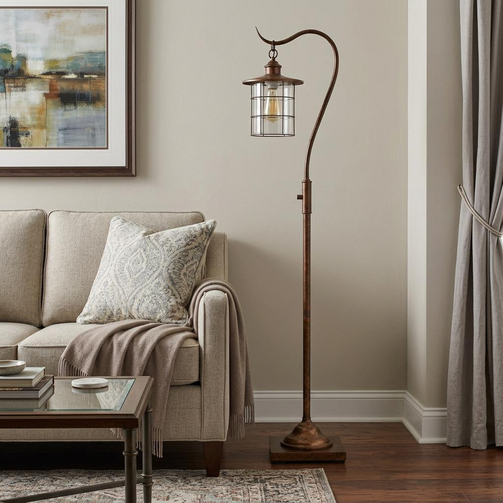 Rusted Floor Lamp w/ Rust Glass Shade