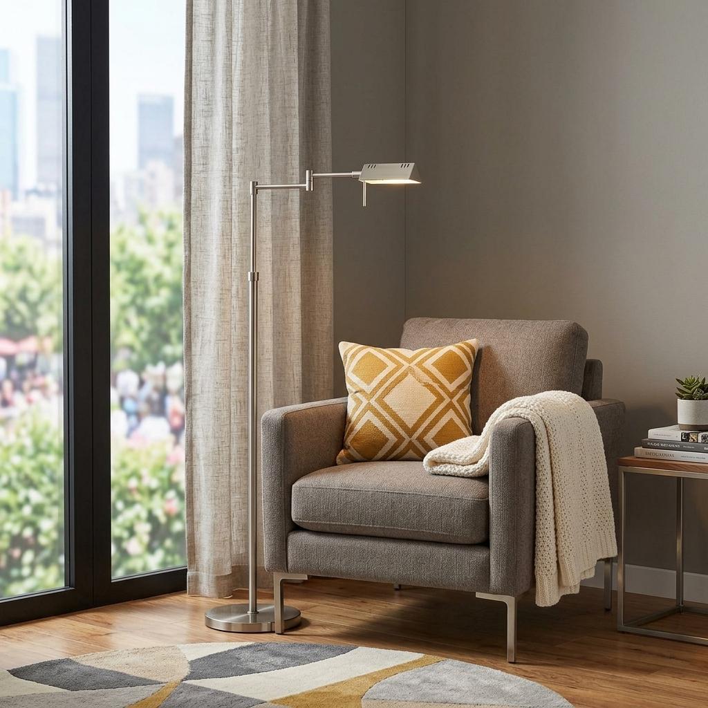 Nickel Adjustable Swing Arm Floor Lamp