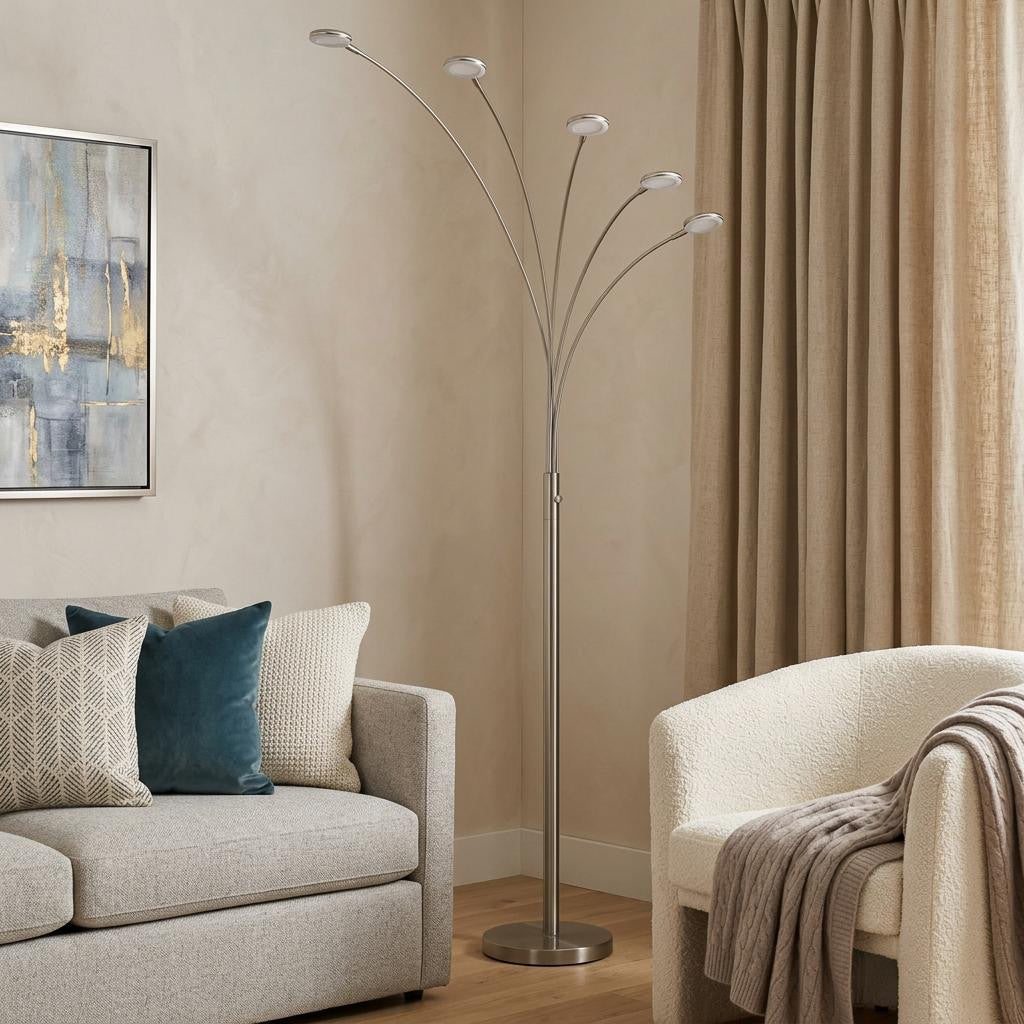 Nickel 5-Light Arc Floor Lamp