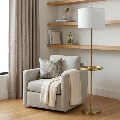 Brass Tray Table Floor Lamp w/ Shade