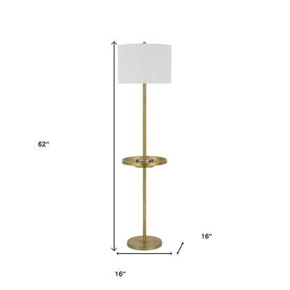 Brass Tray Table Floor Lamp w/ Shade