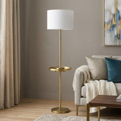 Nickel Tray Table Floor Lamp w/ Shade