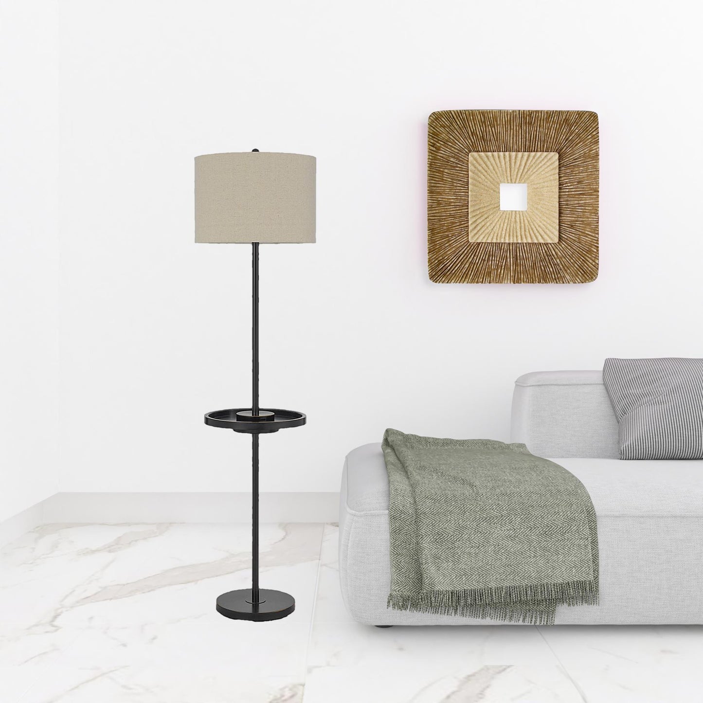 Bronze Tray Table Floor Lamp w/ Shade