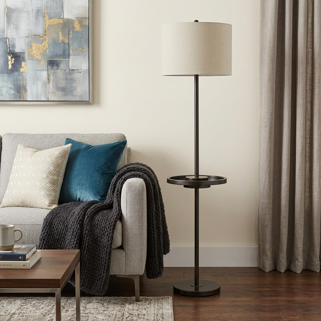 Bronze Tray Table Floor Lamp w/ Shade