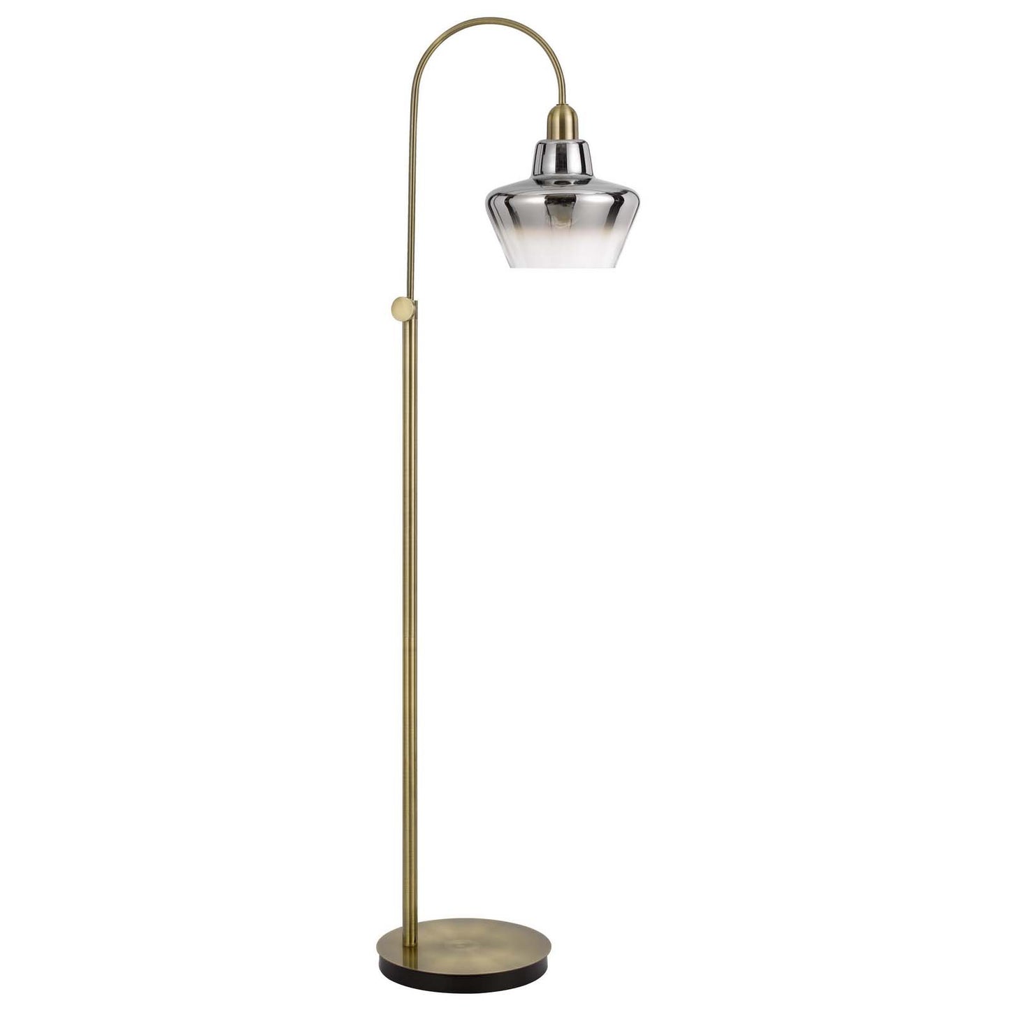 Brass Adjustable Arc Floor Lamp w/ Mirrored Glass Shade