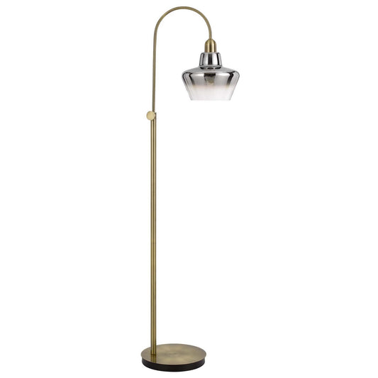 Brass Adjustable Arc Floor Lamp w/ Mirrored Glass Shade