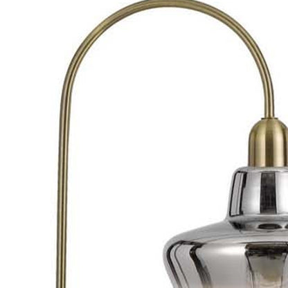 Brass Adjustable Arc Floor Lamp w/ Mirrored Glass Shade