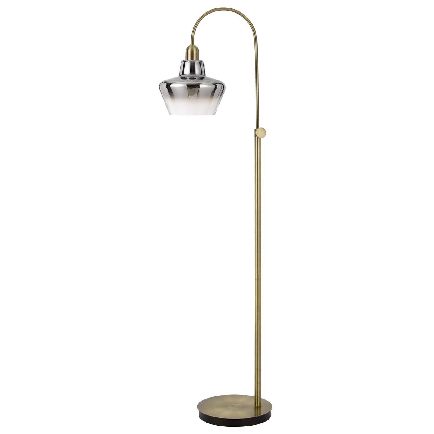 Brass Adjustable Arc Floor Lamp w/ Mirrored Glass Shade
