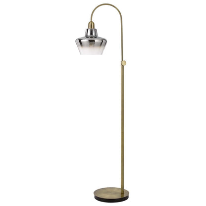 Brass Adjustable Arc Floor Lamp w/ Mirrored Glass Shade