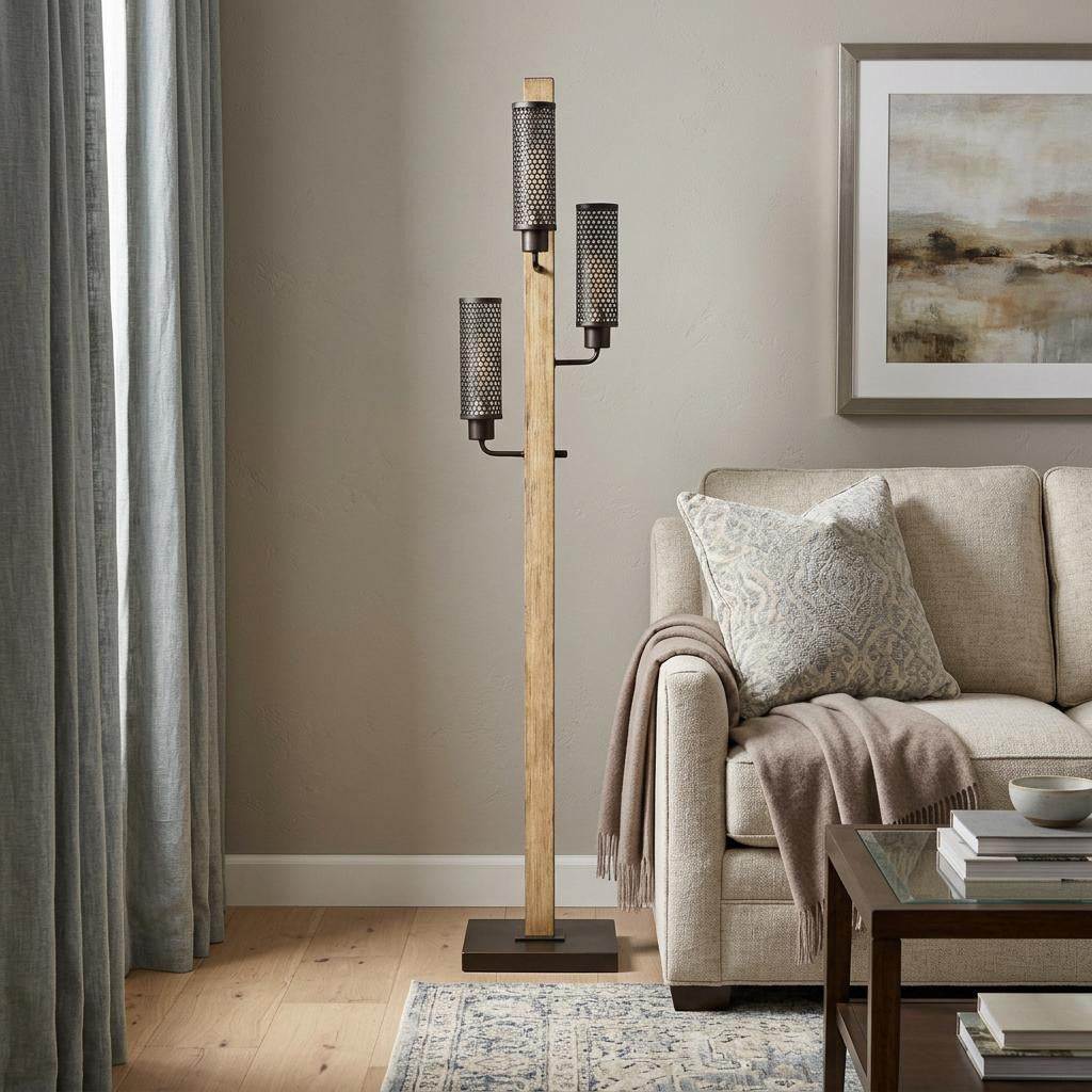Brown 3-Light Floor Lamp w/ Shade
