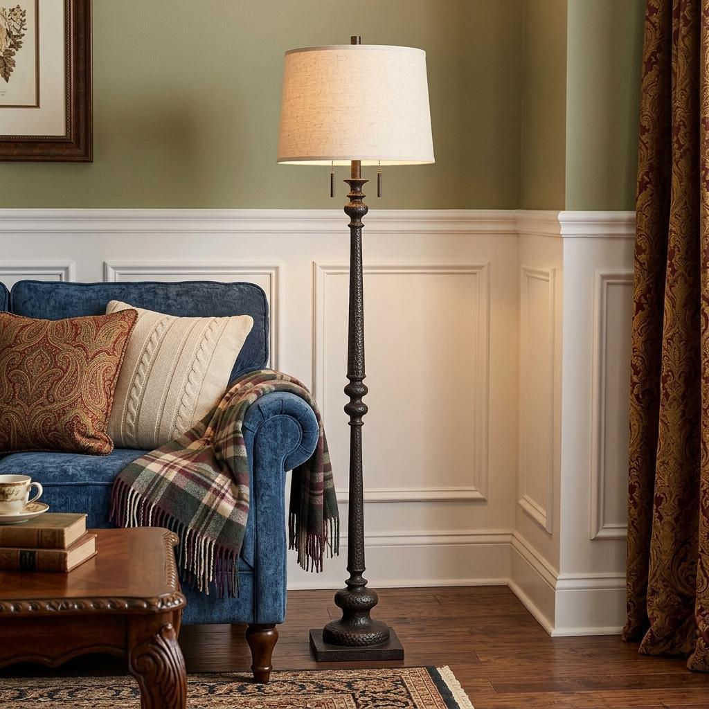 Rusted 2-Light Floor Lamp w/ Shade
