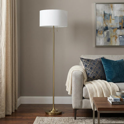 Brass 2-Light Floor Lamp w/ Shade