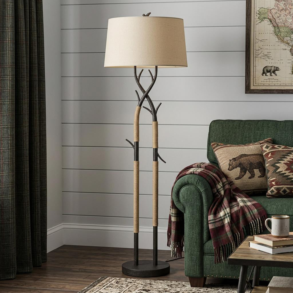 Black Floor Lamp w/ Tan Shade