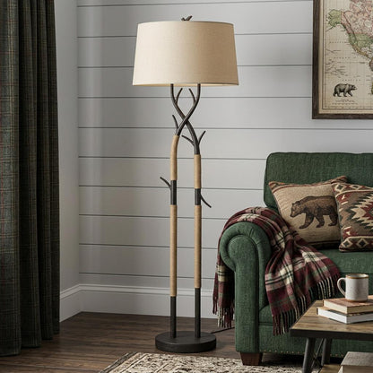 Black Floor Lamp w/ Tan Shade