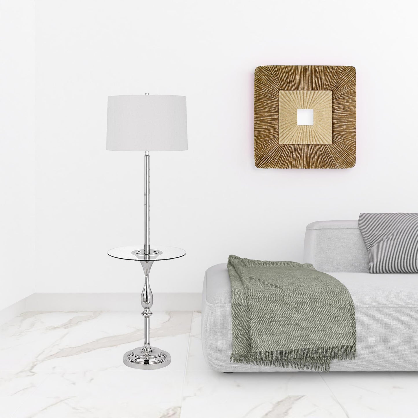 Chrome Tray Table Floor Lamp w/ Shade