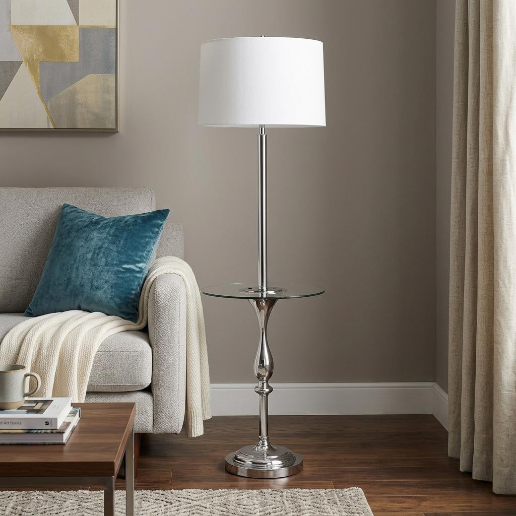 Chrome Tray Table Floor Lamp w/ Shade