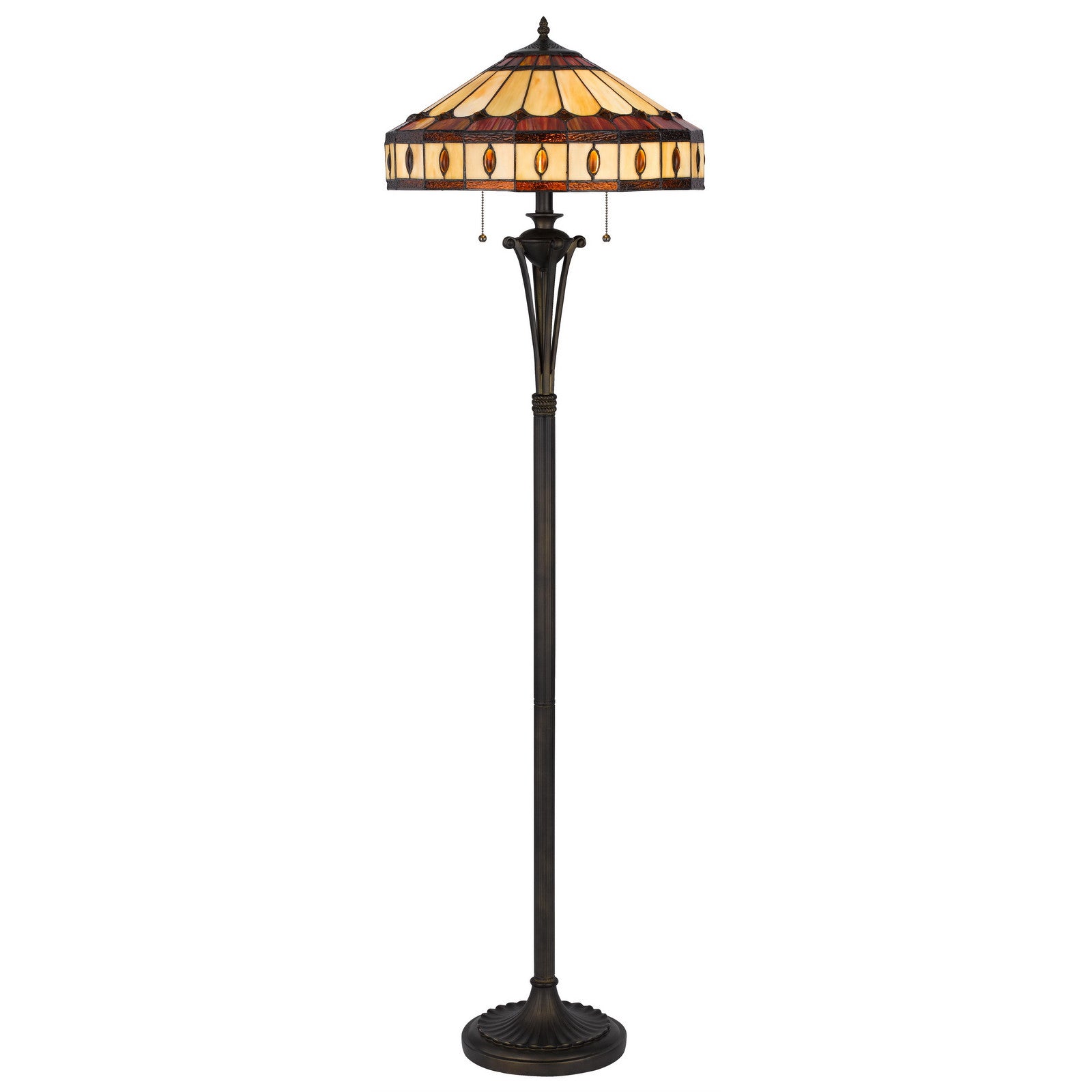 Bronze 2-Light Floor Lamp w/ Tiffany Glass Shade