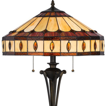 Bronze 2-Light Floor Lamp w/ Tiffany Glass Shade