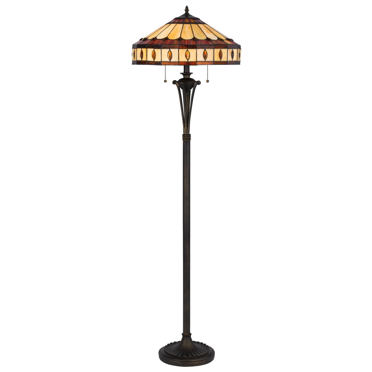 Bronze 2-Light Floor Lamp w/ Tiffany Glass Shade
