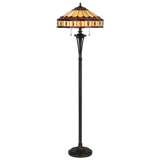 Bronze 2-Light Floor Lamp w/ Tiffany Glass Shade