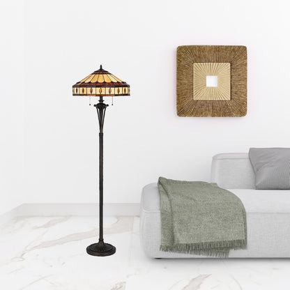Bronze 2-Light Floor Lamp w/ Tiffany Glass Shade