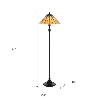 Bronze 2-Light Floor Lamp w/ Tiffany Glass Shade