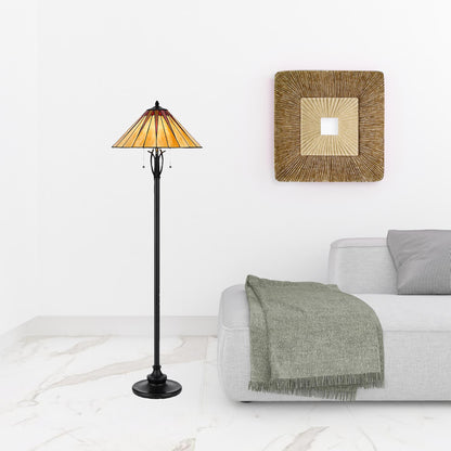 Bronze 2-Light Floor Lamp w/ Tiffany Glass Shade